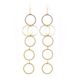 Elegant Multi-Tone Long Earrings with Gold-Filled Details